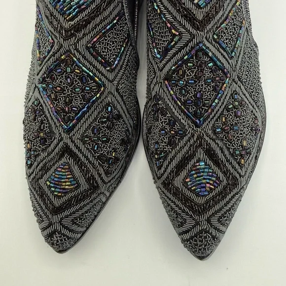 Meher Kakalia Embellished Beaded Black Suede Ankle Boots Size 37 - Picture 12 of 16